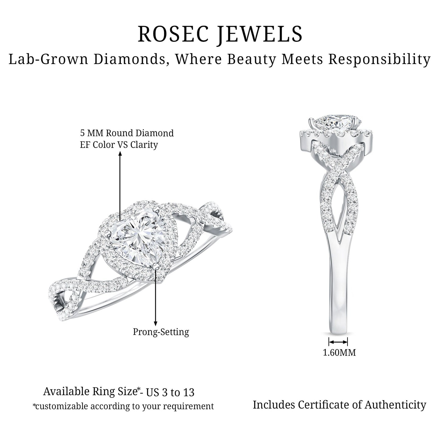 Lab Grown Diamond Heart Engagement Ring with Halo Design