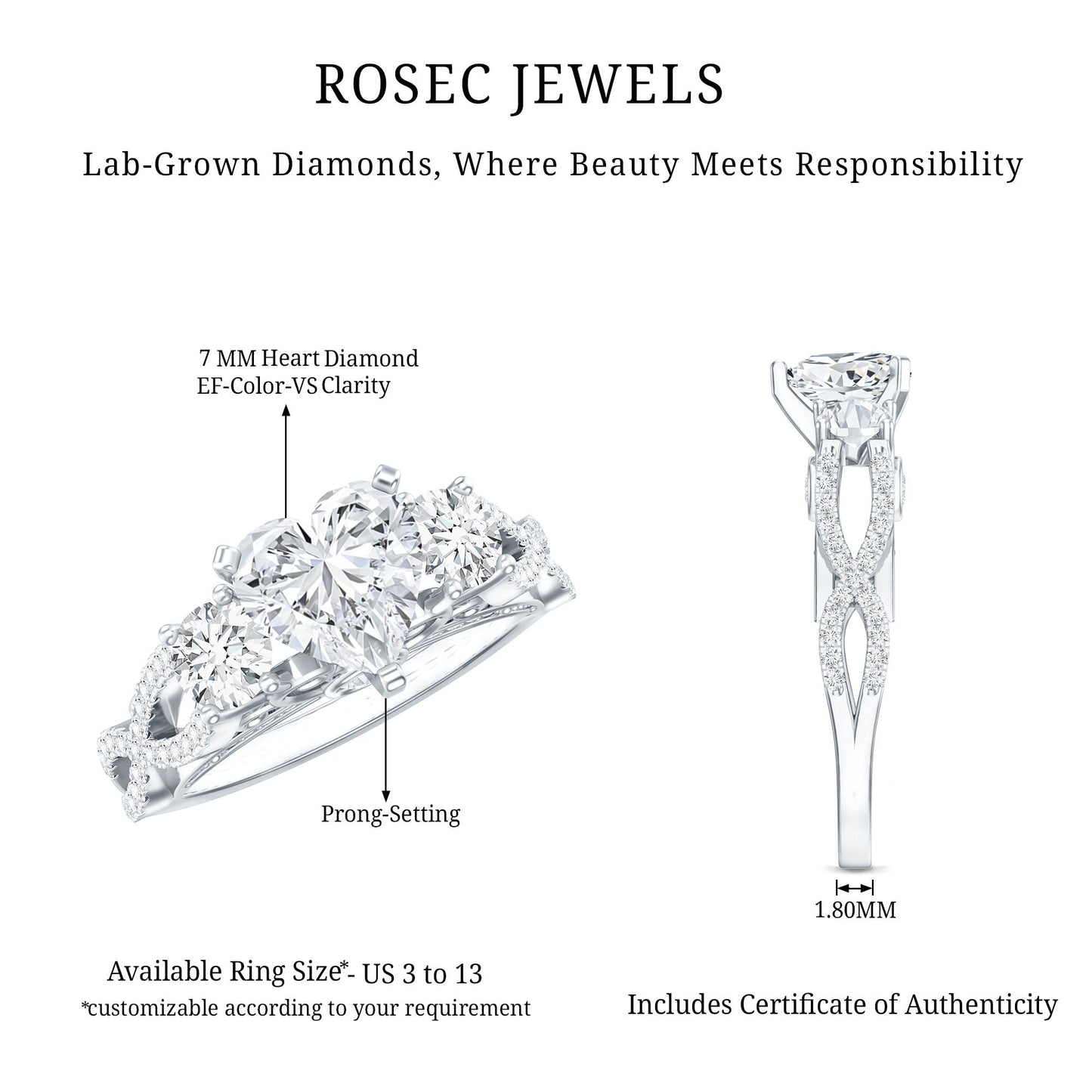 Certified 1.2 Carat Lab Grown Diamond Heart Shaped Engagement Ring