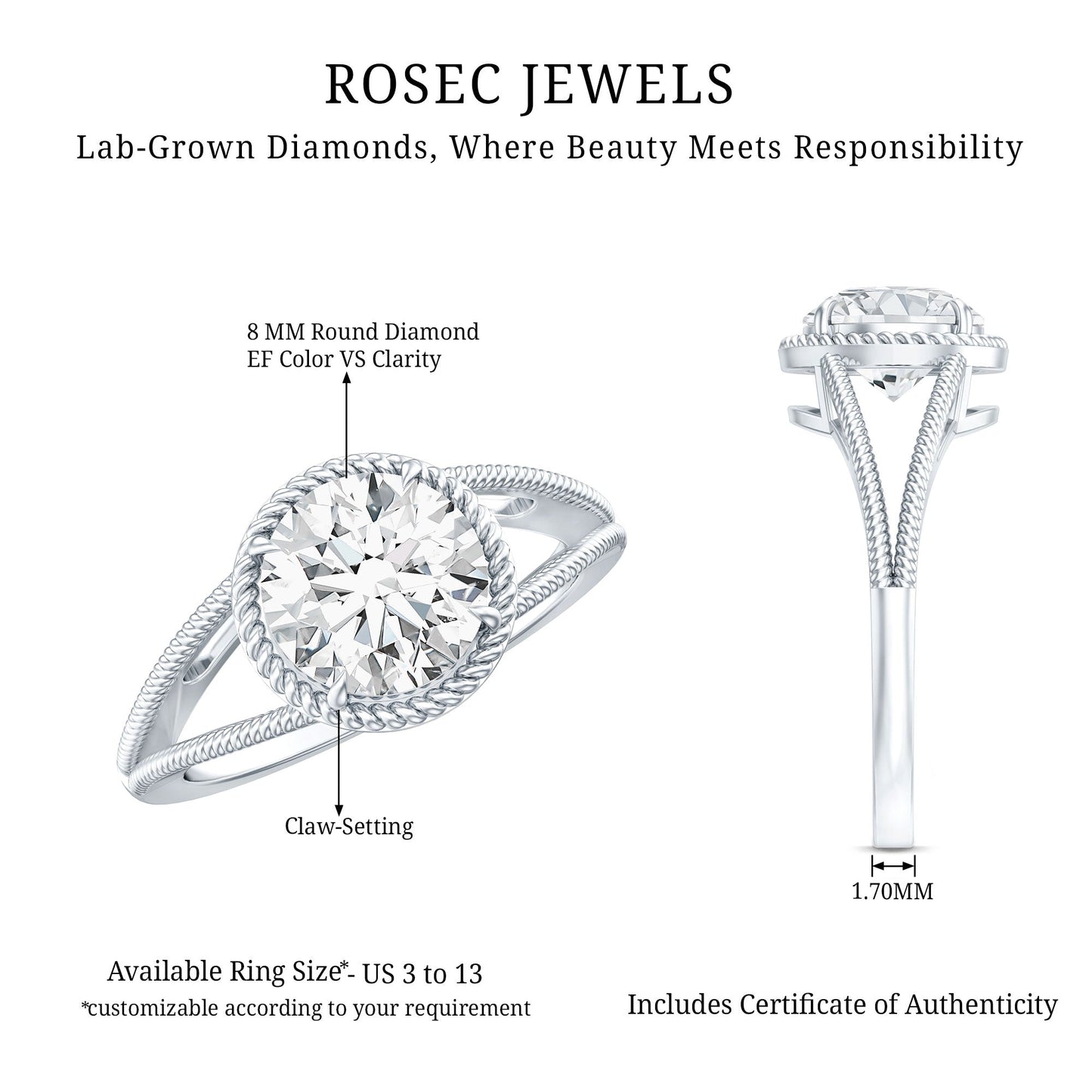 Man Made Diamond Engagement Ring With Split Shank