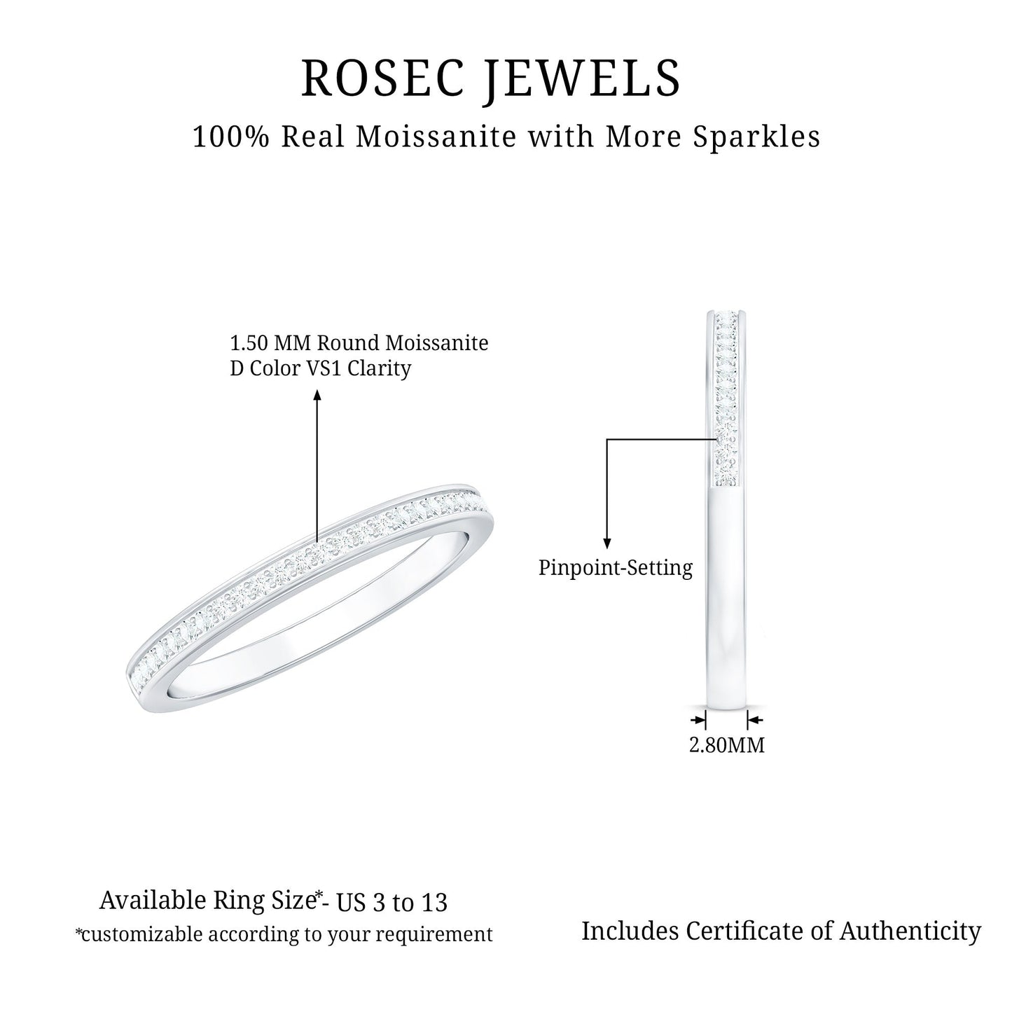 Minimal Moissanite Eternity Band Ring