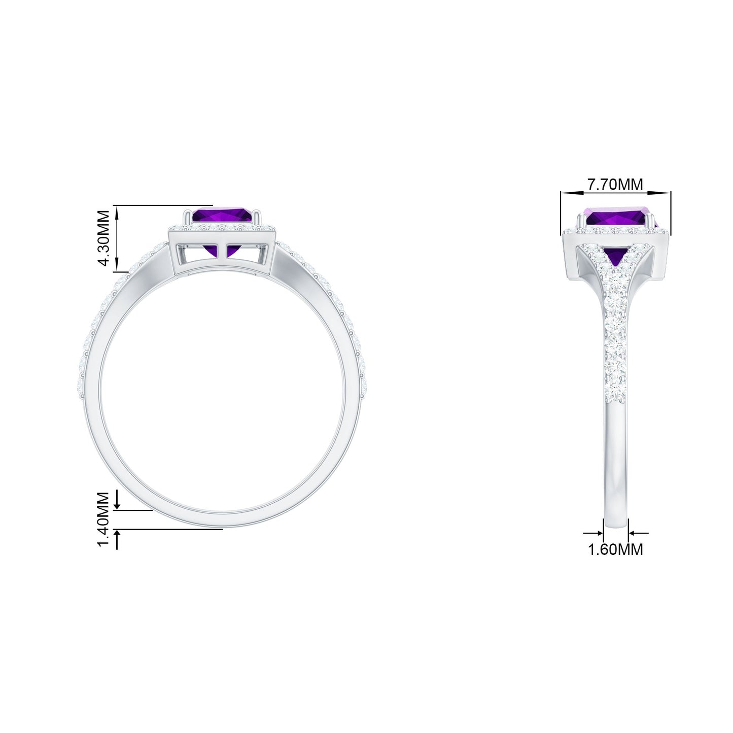 1.2 Carat Amethyst Princess Cut Engagement Ring with Moissanite Split Shank