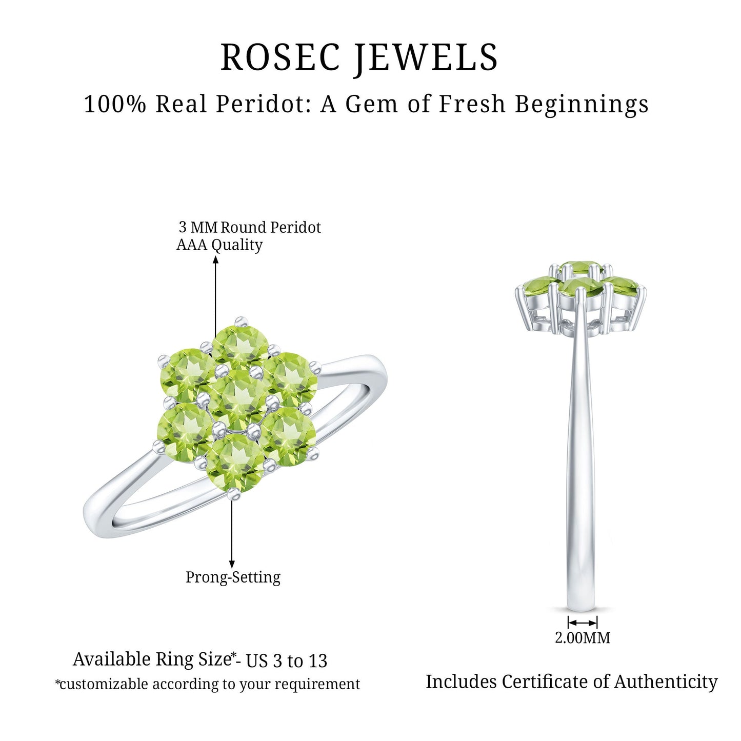 Natural Peridot Flower Cluster Engagement Ring