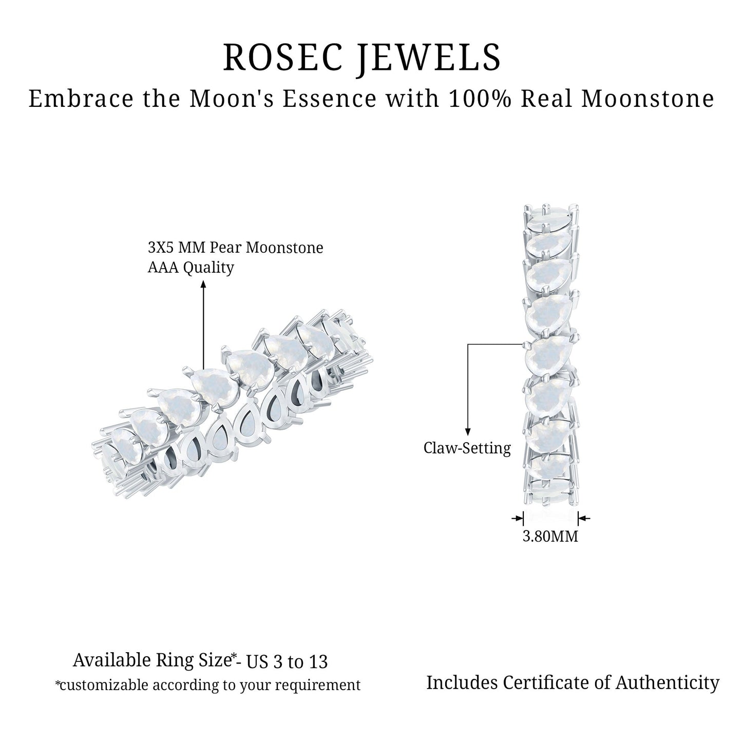 Pear Cut Moonstone Eternity Band Ring