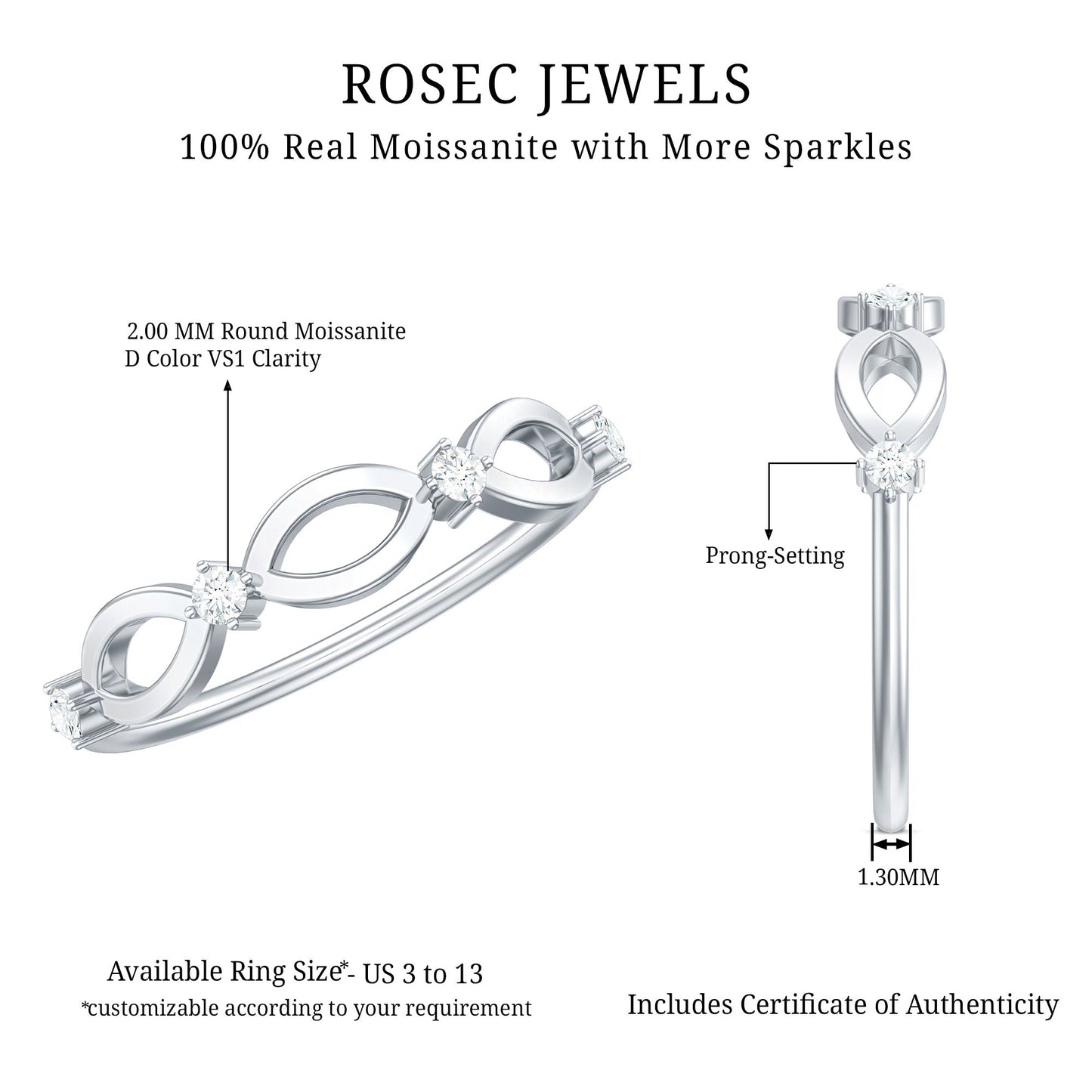 Certified Moissanite Infinity Promise Ring for Women