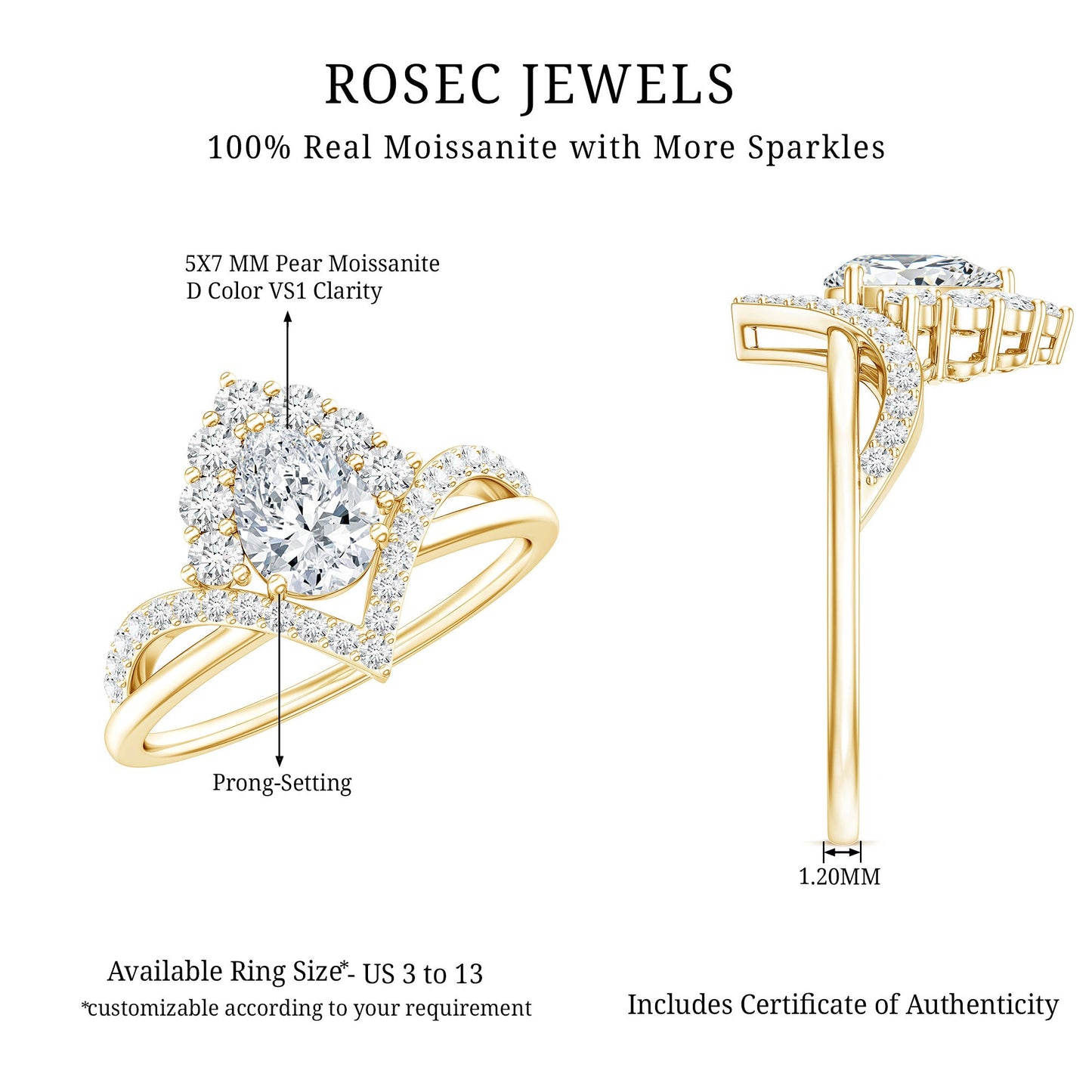Women's Pear Shaped Moissanite Designer Engagement Ring in Silver