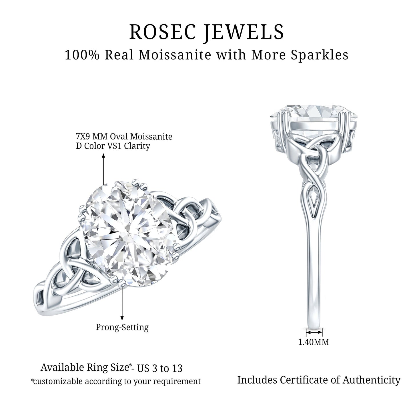 Oval Moissanite Engagement Ring with Celtic Band