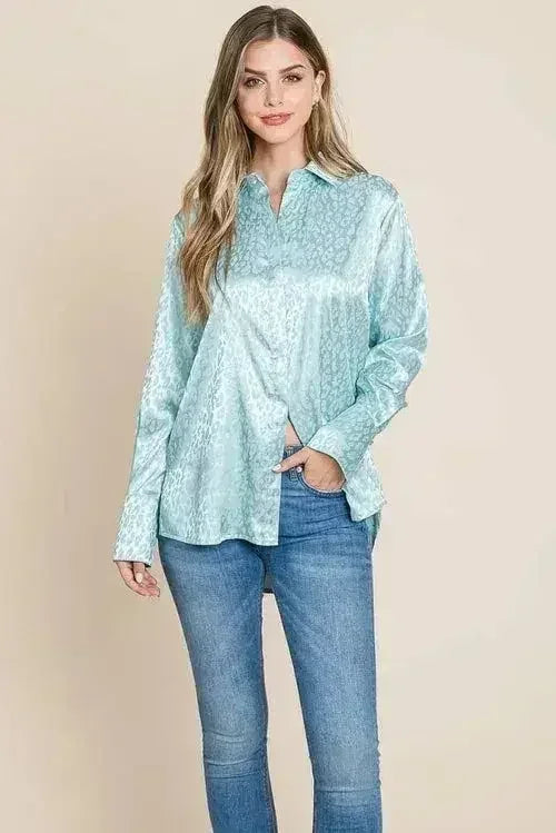 Casual Animal Print Satin Button up Shirts Blouse | Femstylo