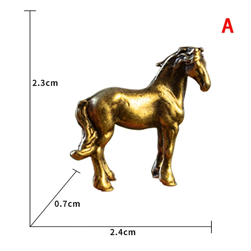 1pc Miniature Antique Brass Long Tail Horse Figurines Feng Shui Ornament Copper Zodiac Animal Mini Desktop Crafts Home Decor
