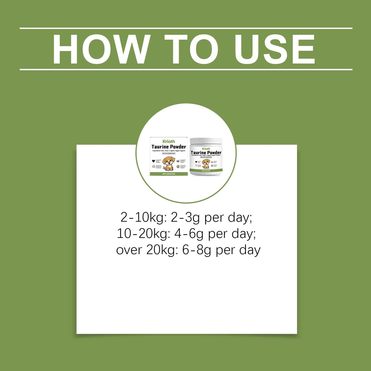 Dog Taurine Powder Easy-To-Mix Support Cognitive Health Enhance Hair Radiance Improve Heart Wellness Pet Nutritional Supplements
