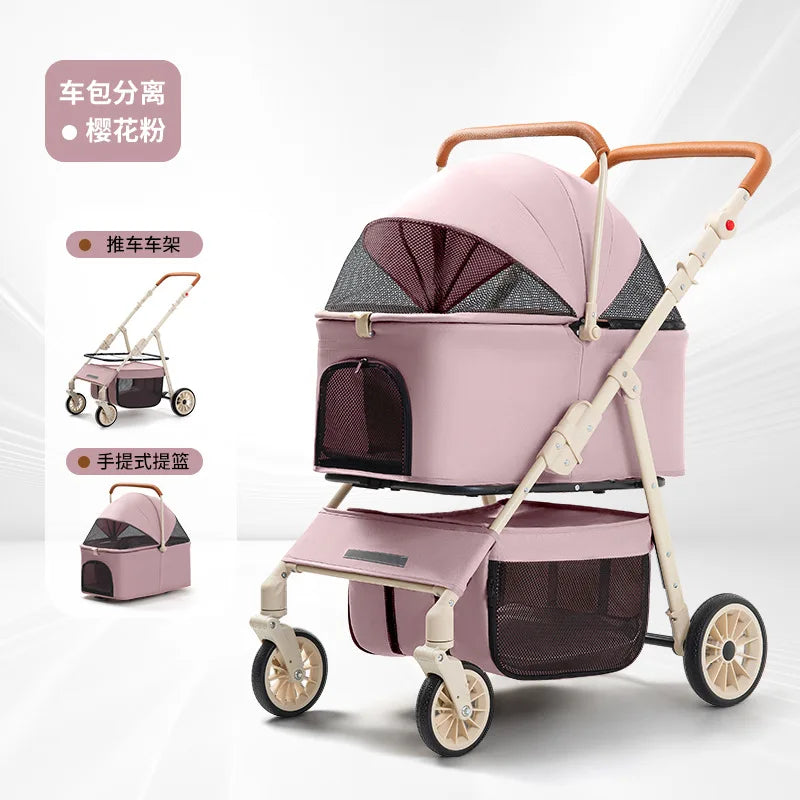 3-in-1 Pet Stroller for Cats & Dogs Detachable Carrier Storage Basket One-Hand Fold & 4-Wheel Brakes cat carrier dog carrier