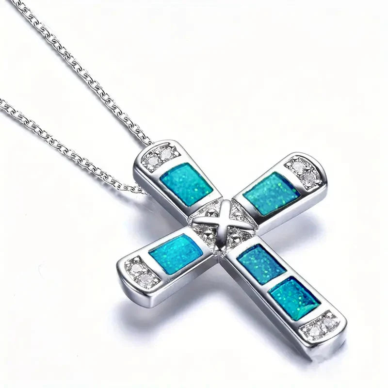 Huitan Modern Cross Pendant Necklace for Women Fashion Stylish Gorgeous Neck Accessories Temperament Elegant Chic Party Jewelry