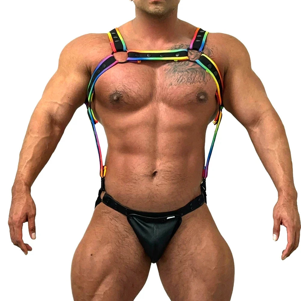 Leather Harness Bodysuit Jockstraps sets Gay underwear Sex Rave Sexual Chest Men Belts Adjustable BDSM Body Bondage Cage