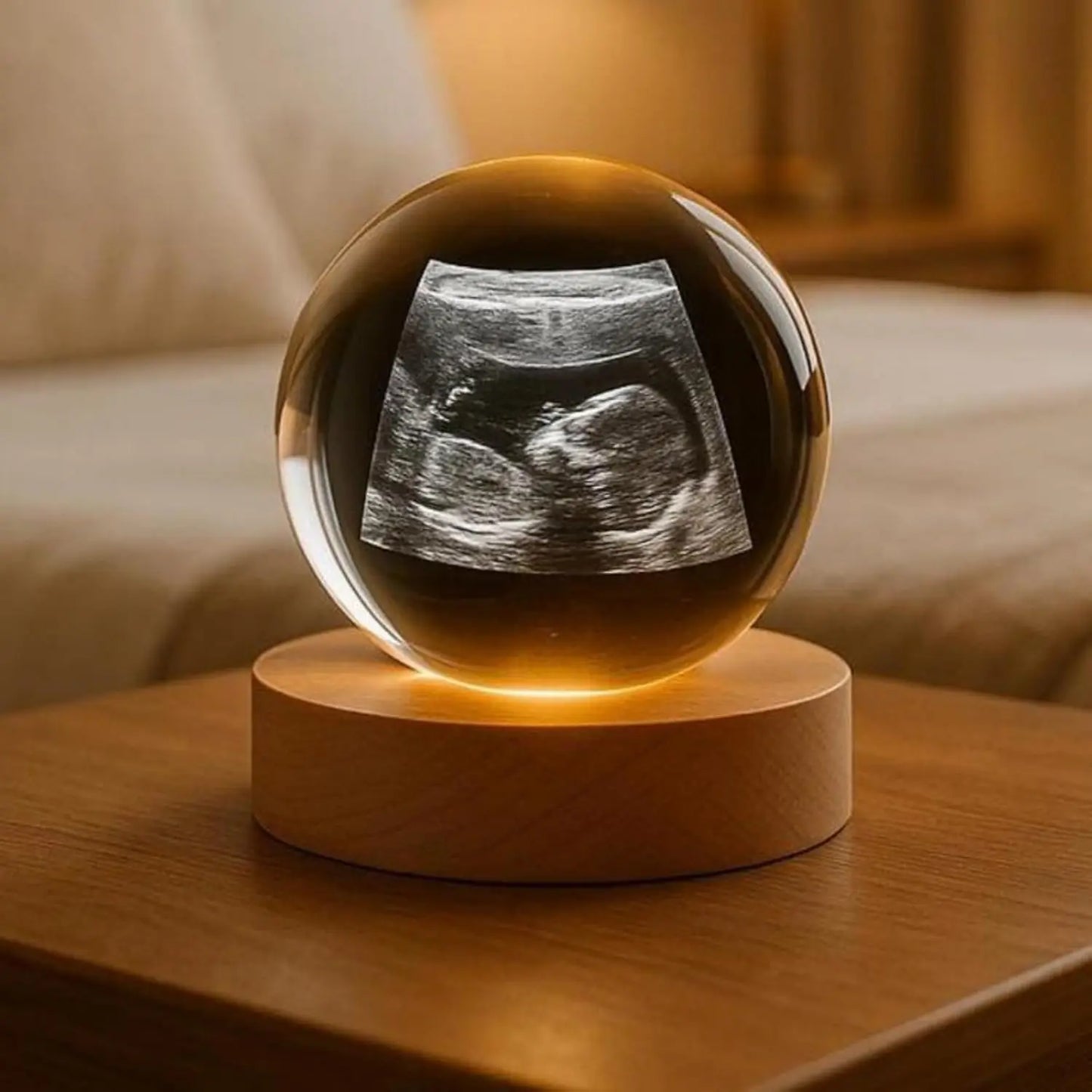 Custom Photo Night Light Personalized 2D Crystal Ball LED Lamp for Baby Ultrasound Wedding Couple Parents Pet Desk Decor Gift