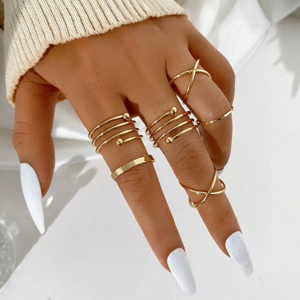 Silver Color Crystal Rings Set for Women, Cubic Zirconia Moon Arrow Flower Heart Finger Wedding Rings, Female Fashion Jewelry