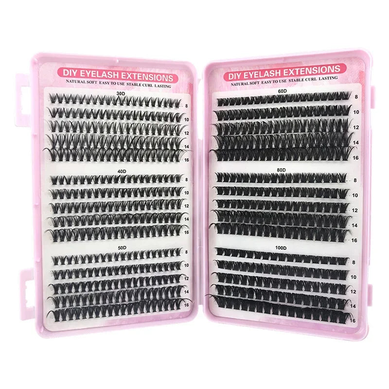 DIY Individual Cluster Lash Book 30D‑100D Fluffy D Curl Mixed Length Segmented False Eyelashes Reusable Home Lash Extension