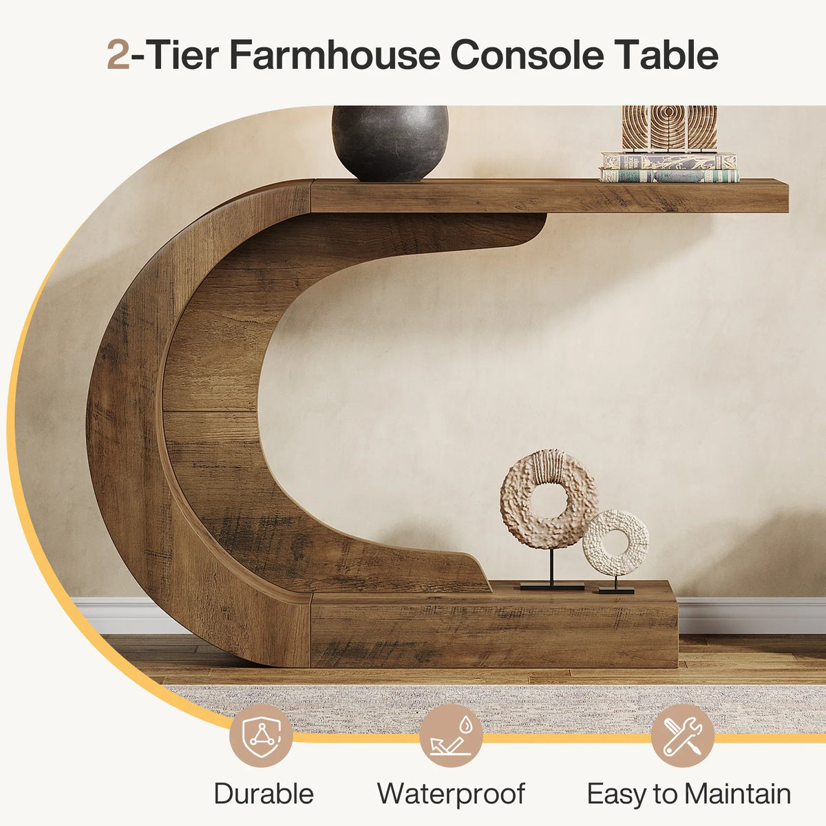 Tribesigns 43.3" Mid-Century Modern Console Table for Entryway, Wood C-Shaped Hallway Entry Accent Table for Living Room