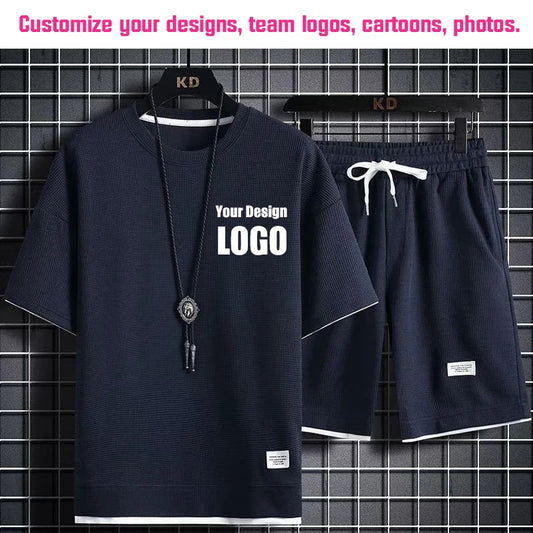Personalized Custom Print Short Sleeve T-Shirt Sport Shorts 2 Piece Sets Men's Summer Outfit Breathable and Quick-drying