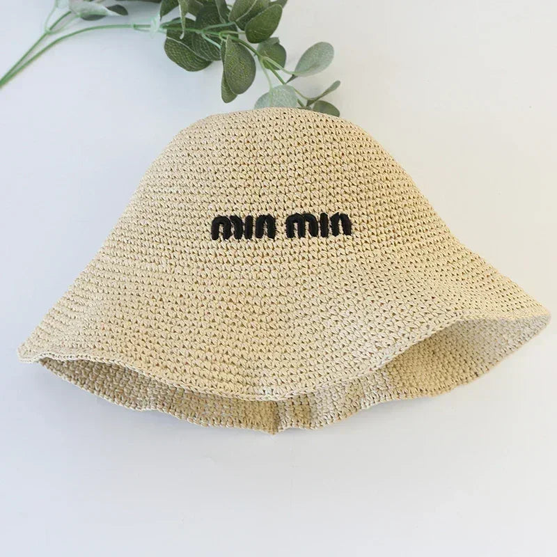 2025 Letter Sun Hat for Women Straw Beach Hats Women Large Wide Brim Foldable Hat Fashion Designer Outdoor Korean Bucket Hat