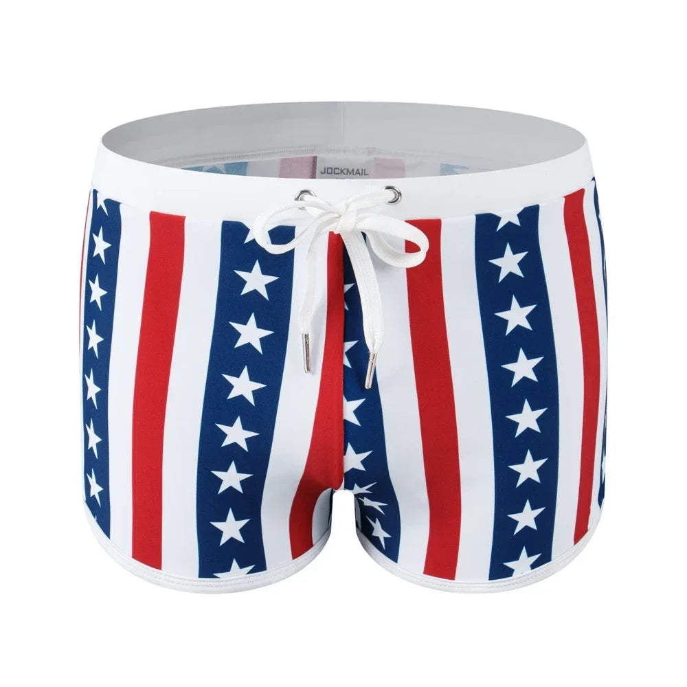 JOCKMAIL Print Men's Swimwear Trunks Sexy Beach Surfing Swim Suit Shorts Men Swimsuit Swimming Pants Nylon Ice Silk Home Shorts