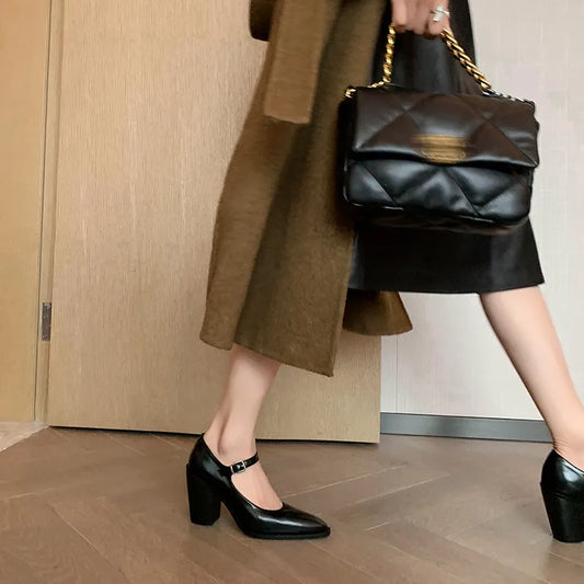 MKKHOU Fashion Pumps New High Quality Genuine Leather Pointed High Heels Mary Jane Shoes Women's Heels Leather Shoes Women Shoes