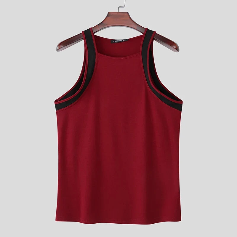 Men’s Patchwork Knit Tank Top Streetwear