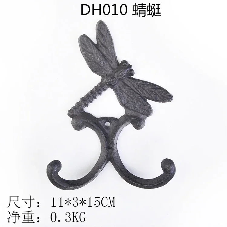Animal Shape Ironwork Metal Hooks Clothes Hat Key Retro Style Originality Wall Hooks Villa Courtyard Wall Mounted Decorate home