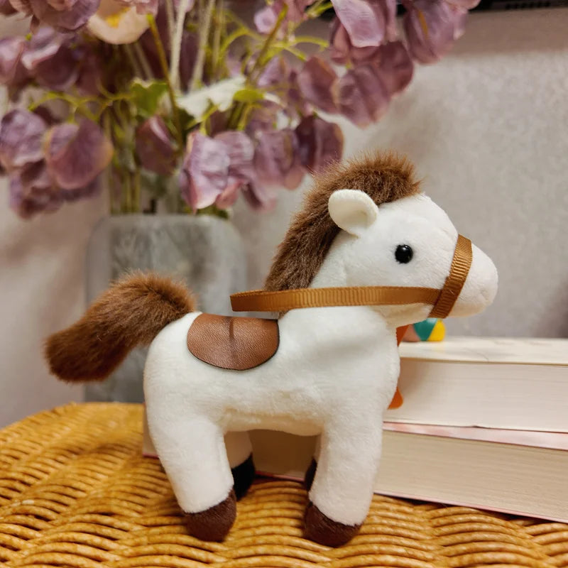 Cute Horse Mini Pendant Keychian Plush Toy Kawaii Lifelike Animal Simulation Stuffed Doll Bag Decor Friend Kid Birthday Gift