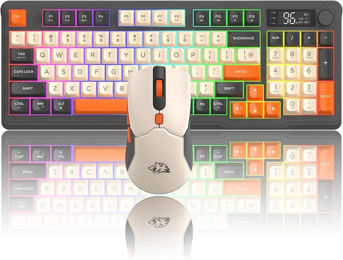 ZIYOU LANG T96 Wireless Gaming Keyboard and Mouse Combo, BT/2.4G RGB Backlit with Smart Display & Knob, 4000 DPI Gaming Mouse