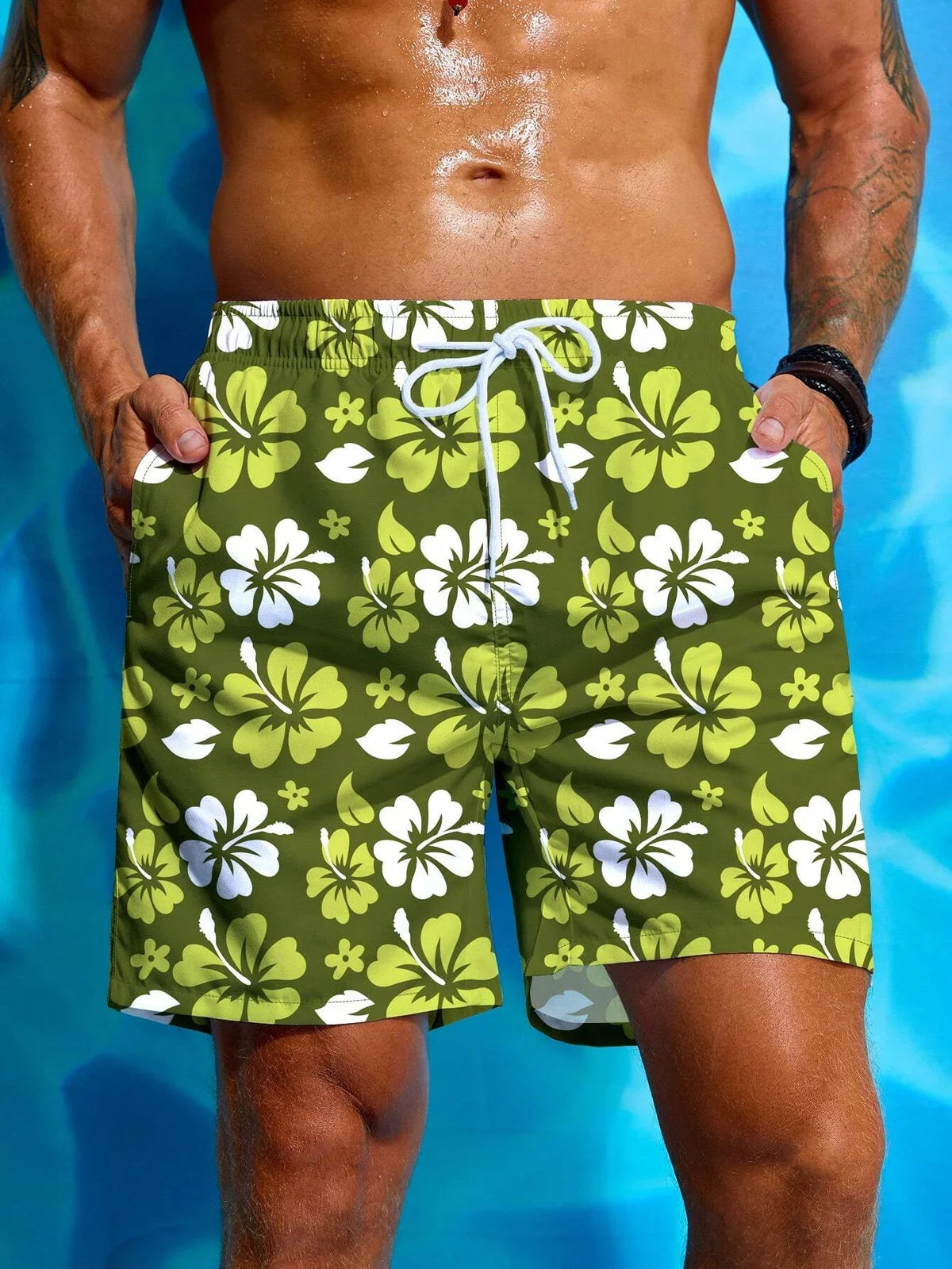 Men's High-Tech 3D Printed Aloha Shorts - Realistic Jungle Foliage & Exotic Hibiscus Designs for Poolside & Streetwear