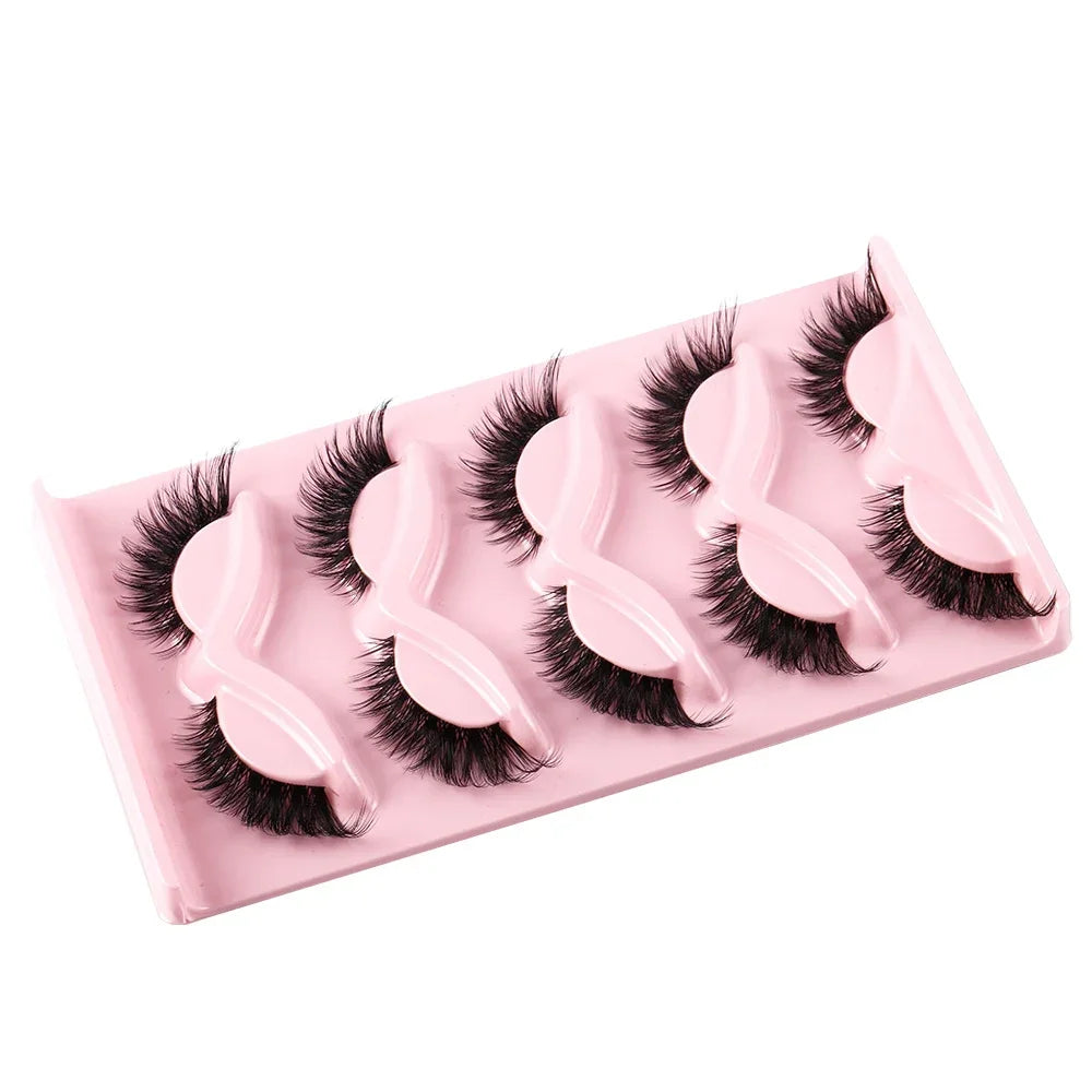 Natural Long Manga Winged Cat Eye Faux Mink Lashes 5 Pairs Elongated Fake Eyelashes For Festival Social Media Photoshoot Looks