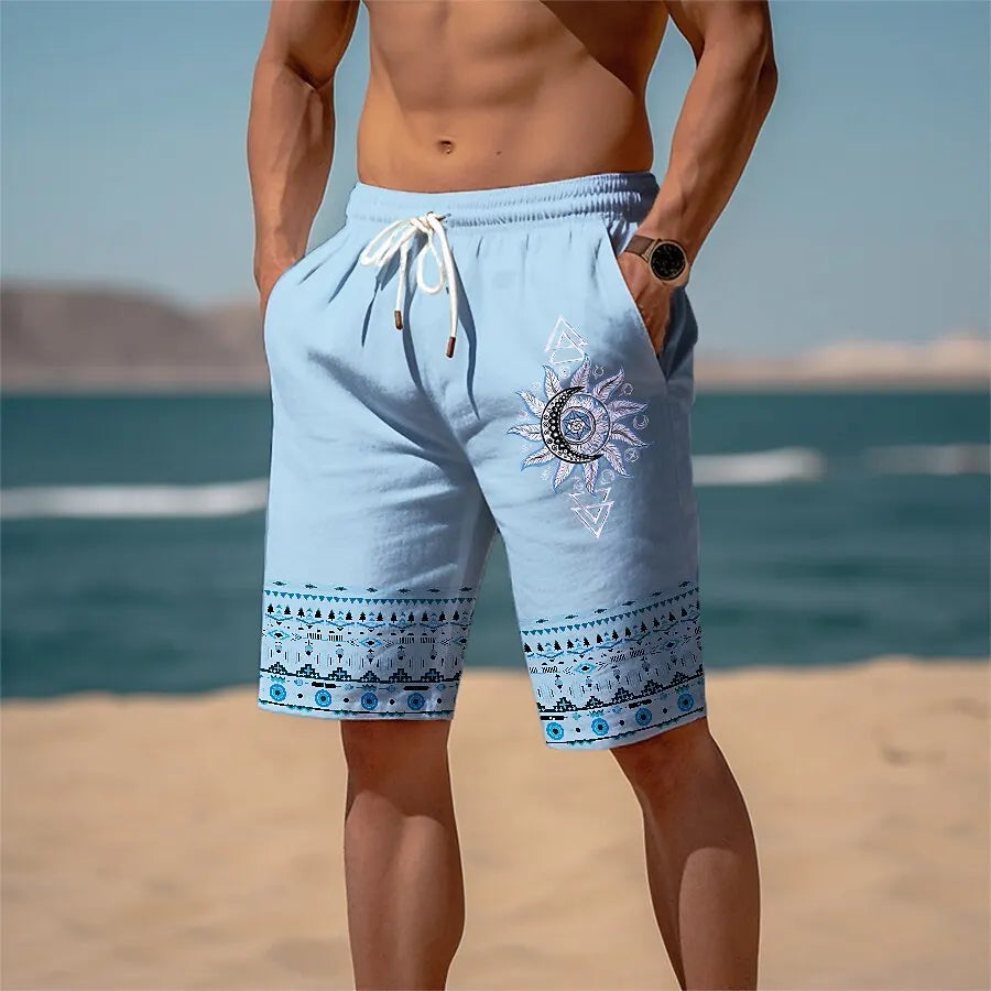 3D ethnic print men's casual shorts Tropical summer retro style fashion shorts, quick-drying and comfortable close-fitting