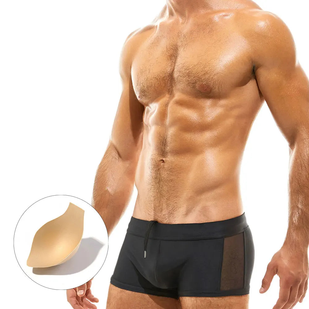 Men's Swim trunks beach pants Surfing bathing suit Surfboard Sexy Mesh Transparent Swimwear Pad Push-up Swimming swimsuits