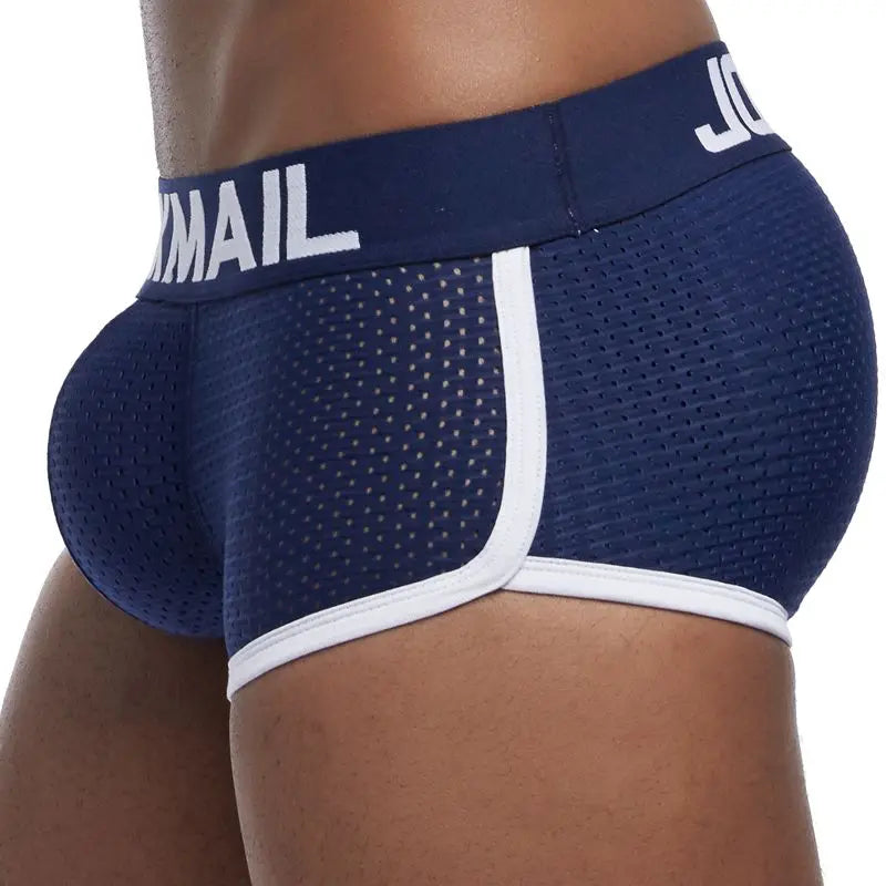 Jockmail Sexy Men Padded Underwear Mesh Boxer Briefs Buttocks Lifter Enlarge Butt Push Up Pad Underpants Penis Pouch Panties