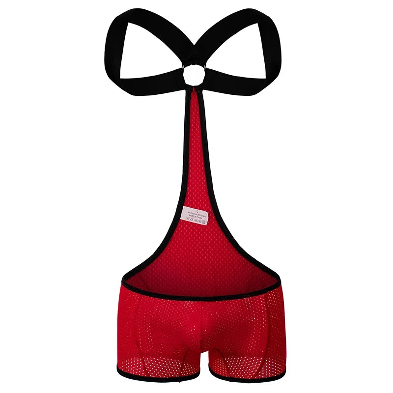 CLEVER-MENMODE Men's Sexy Openwork Mesh Boxer Shorts Jumpsuit Elastic Strap Body Tights Lingerie Sissy Bondage Costume Adult 18+