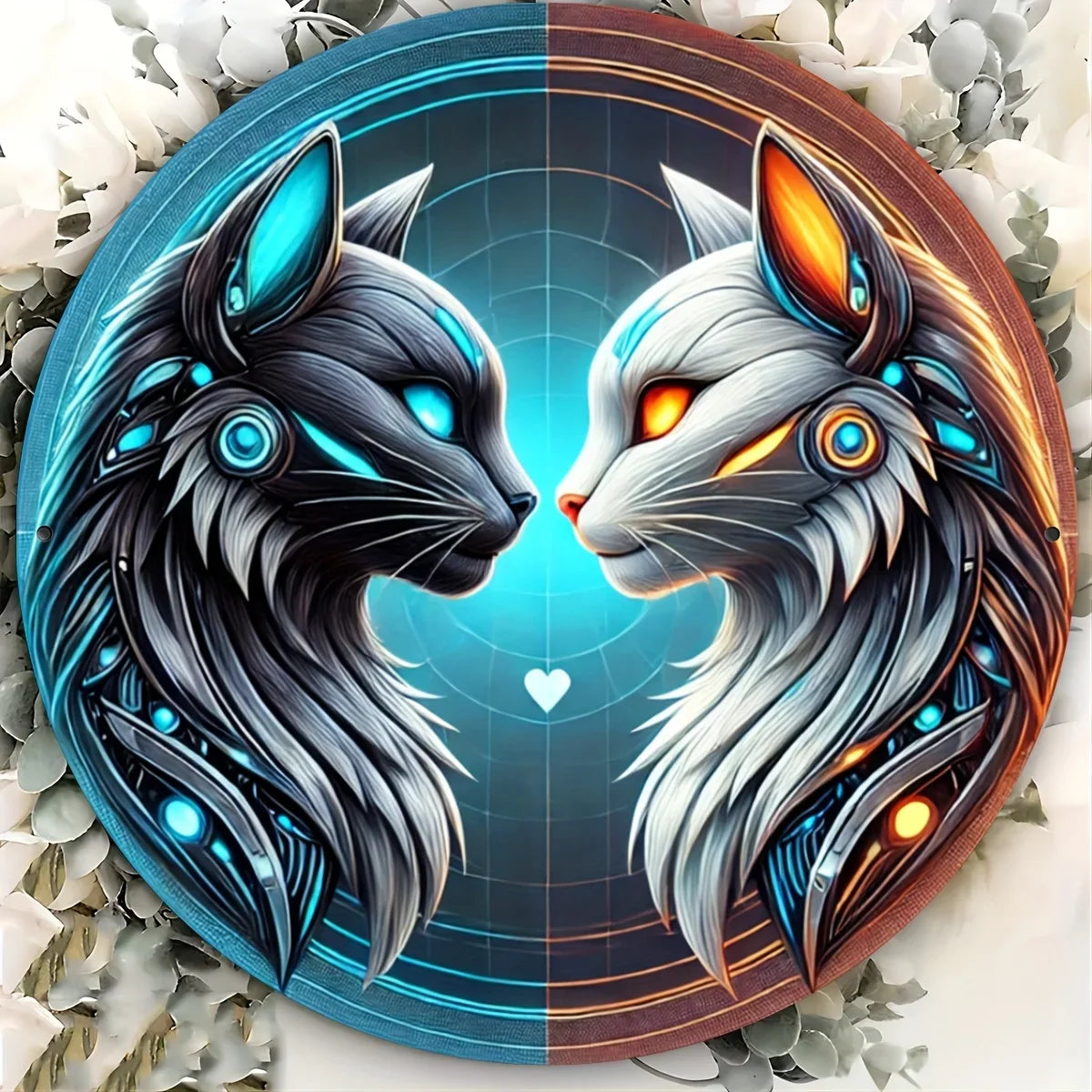 Wolf Engraved Aluminum Foil Art Sign, Reusable Round Metal Wall Decor, Weatherproof Animal Design for Home & Bar