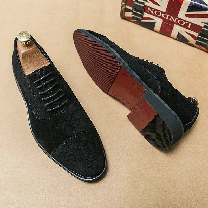 New Red Sole Men Shoes Black Flock Derby Shoes Breathable Lace-up Handmade Men Shoes Chaussures Pour Hommes