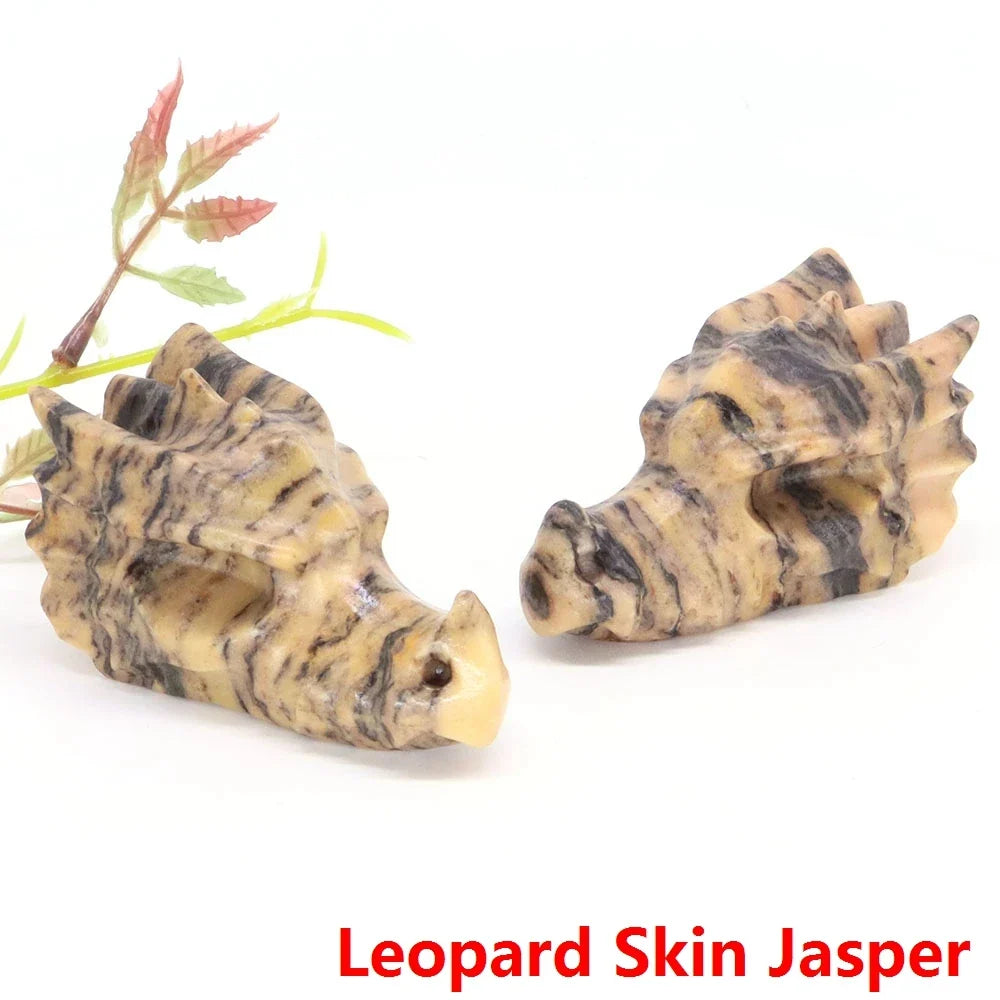Dragon Head Statue Natural Gemstone - Leopard Skin Jasper