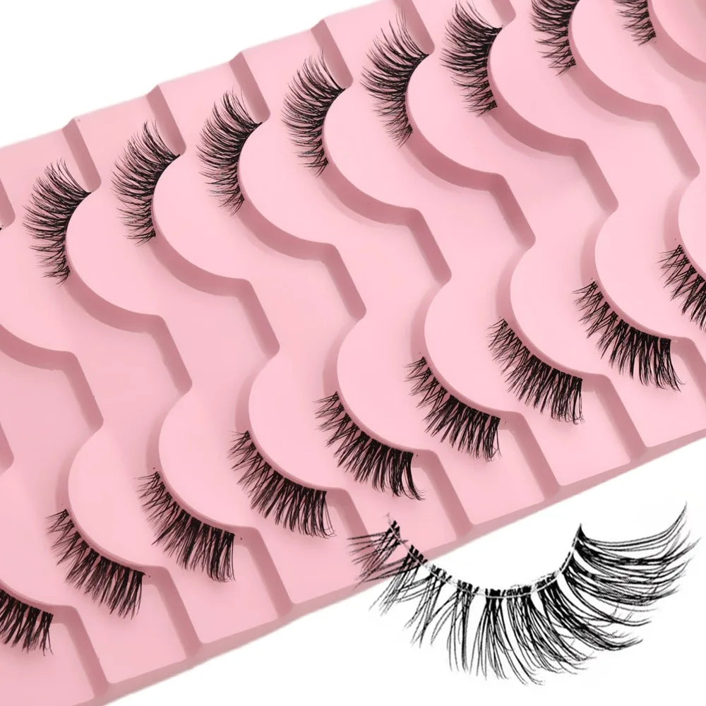 Clear Band Half False Eyelashes Natural Wispy Faux Mink Lashes Lightweight Reusable Comfortable Eye Lash for Daily Beauty Makeup