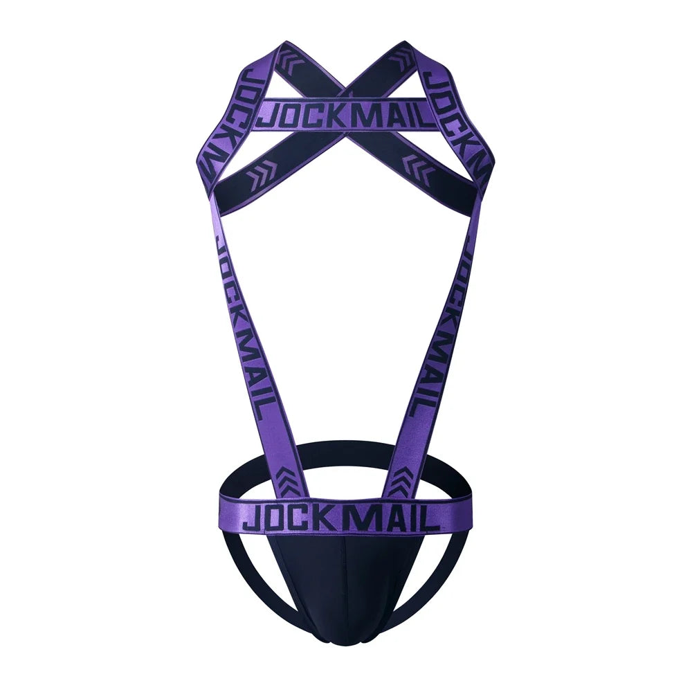 Sexy Lingerie Men's Harness Chest Bodysuit Hollow Out One-piece Jockstrap Leotard Contrast Color Bulge Pouch Bodysuit Underwear