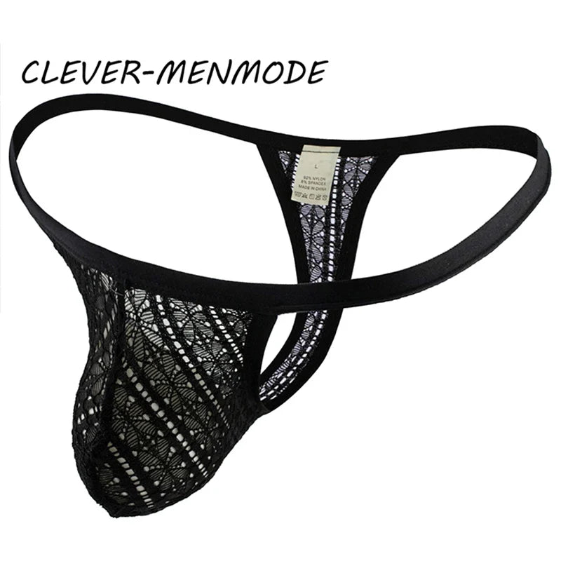 CLEVER-MENMODE Men Sexy Thong See Through Mesh Underwear Hole Panties Bulge Penis Pouch U Convex T Back G String Sissy Mankini
