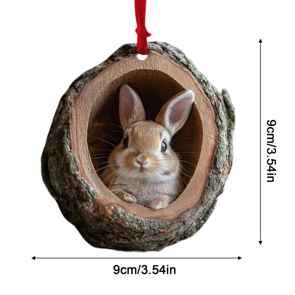 2024 Animal Christmas Ornaments 2D Cute Acrylic Raccoon Cat Owl Squirrel Animal Pendant for Christmas Tree Decoration