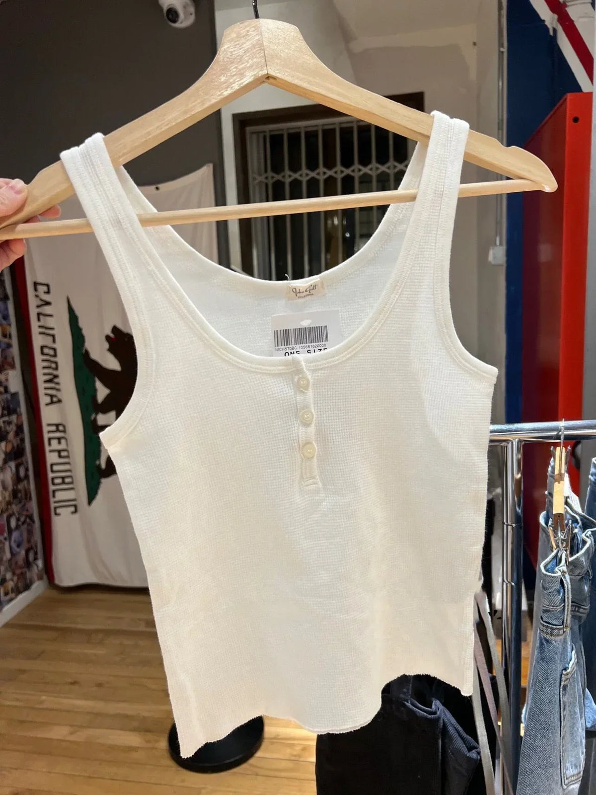 Buttons Waffle Cotton Tank Top Woman Round Neck Sexy Sleeveless Retro Crop Tops Summer Solid Simple Vintage Y2k Vest Chic