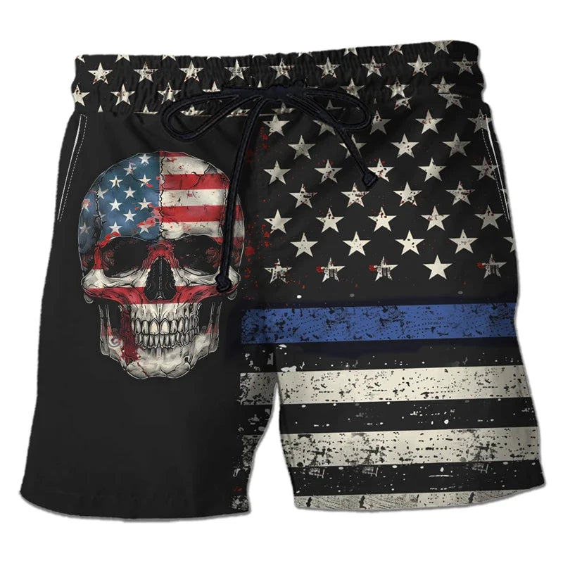 Harajuku Skull Graphic Beach Shorts Hawaiian Male Boardshorts Goth Skeleton Flower Bermudas Hip Hop Short Pants For Men Trousers