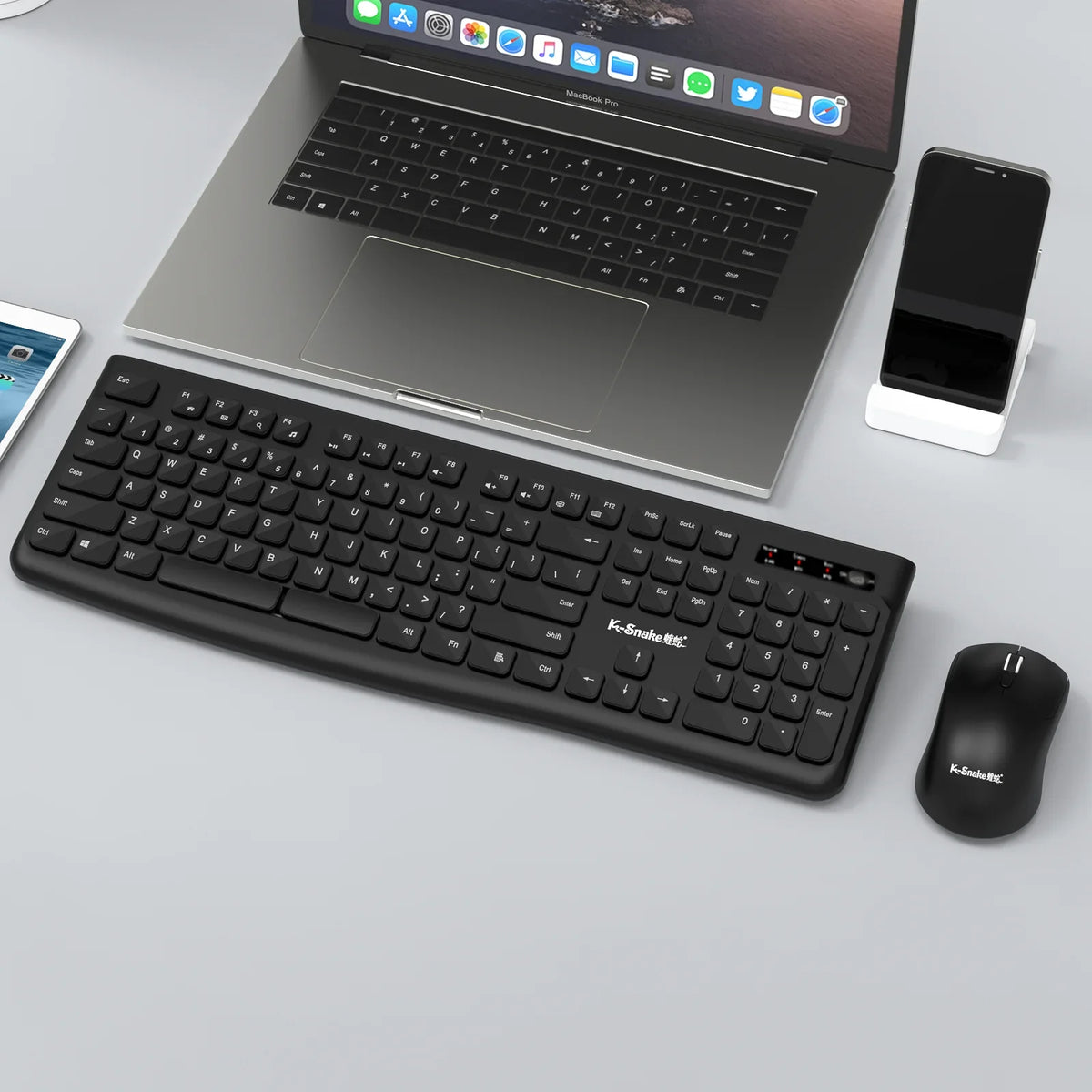 Ks Bluetooth Keyboard and Mouse Combo,Full Size Wireless Dual-Mode Connection,Low-Noise Keys for Desktop/Laptop