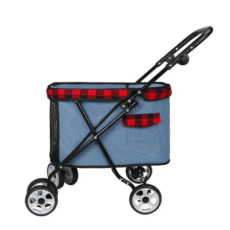 Folding Pet Stroller Cabin with Top Mesh Doo for Dogs and Cats Shock Absorber Swivel Front Wheel,Rear Wheel with Foot Brakes
