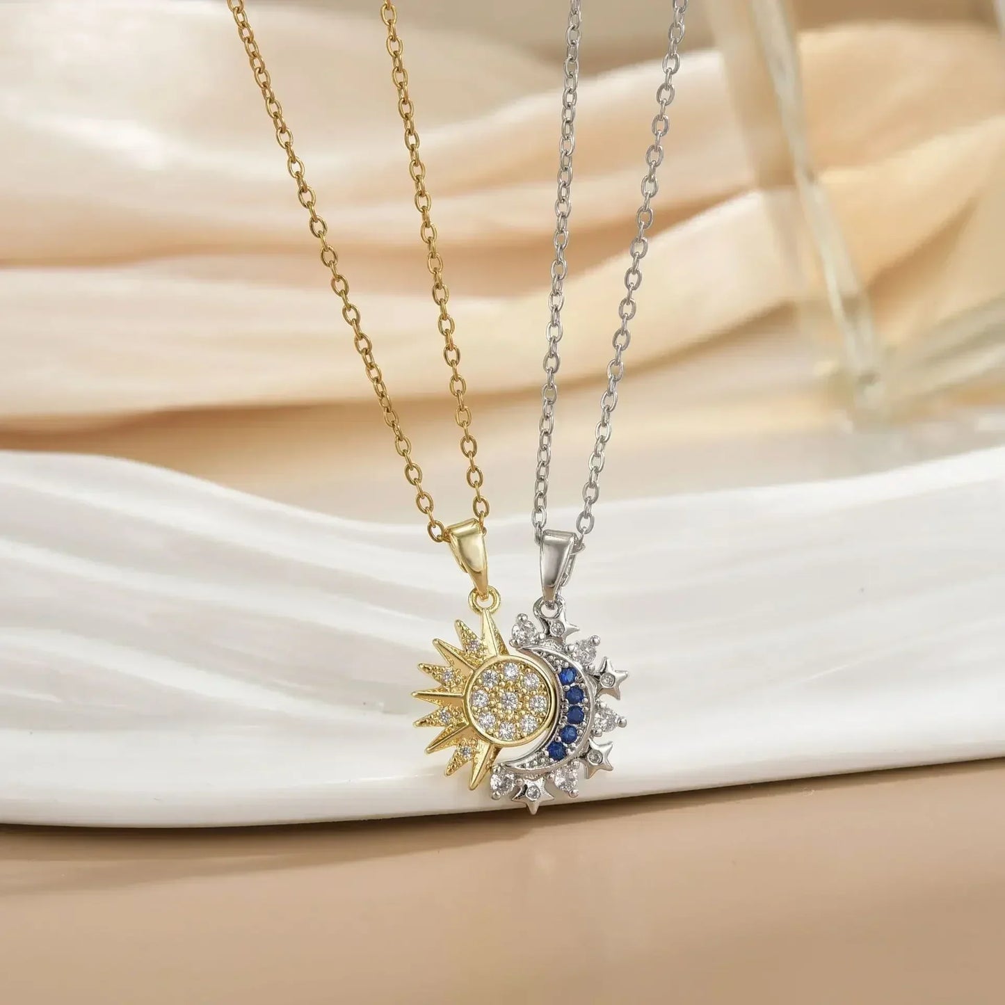 LATS New Stainless Steel Magnetic Sun Moon Couple Necklace Fashion Chain for Men and Women Good Friend Gifts Trend Jewelry