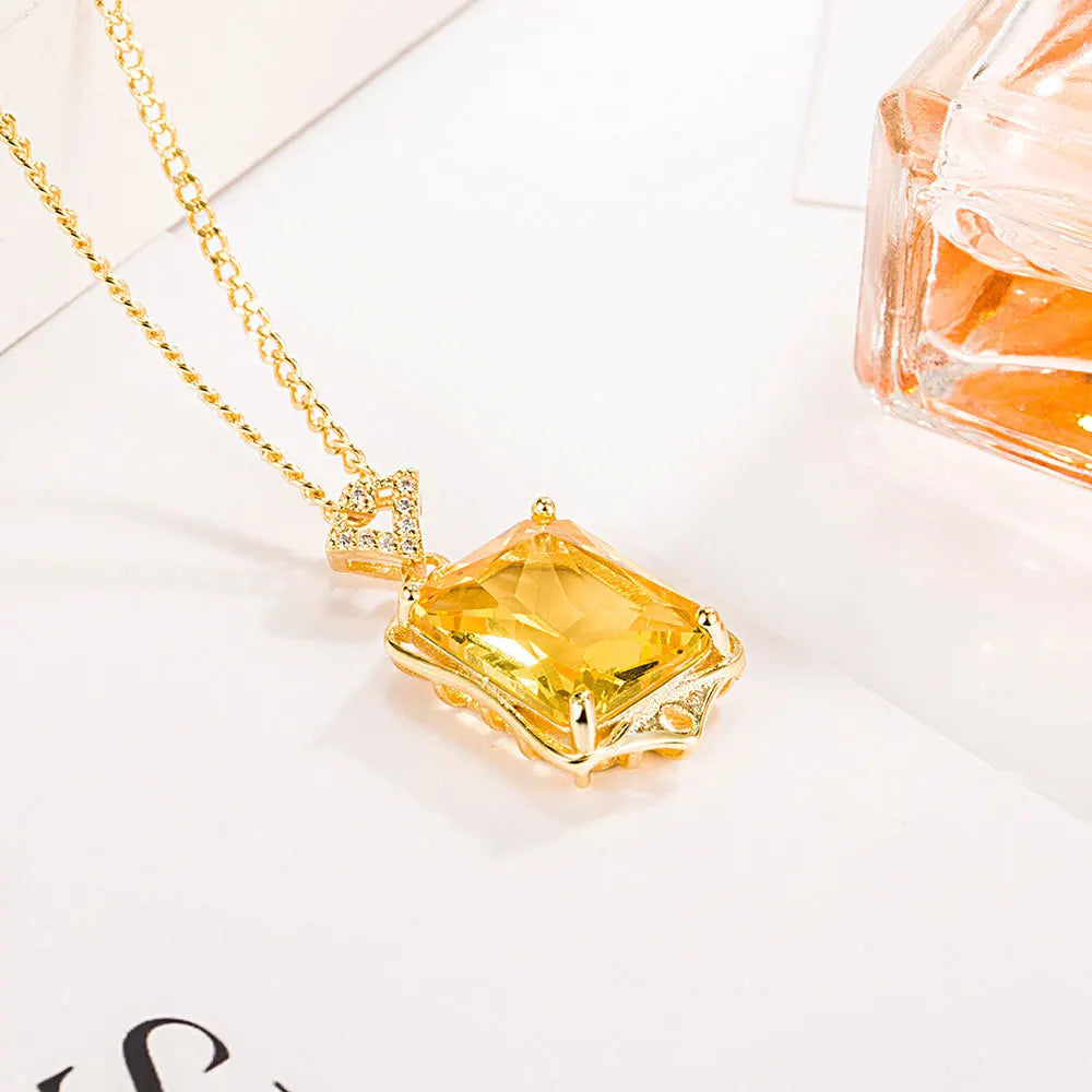 925 Sterling Silver Necklace Rectangular Zircon Pendant Necklace Women Fashion Simple Birthday Party Wedding Jewelry Gift