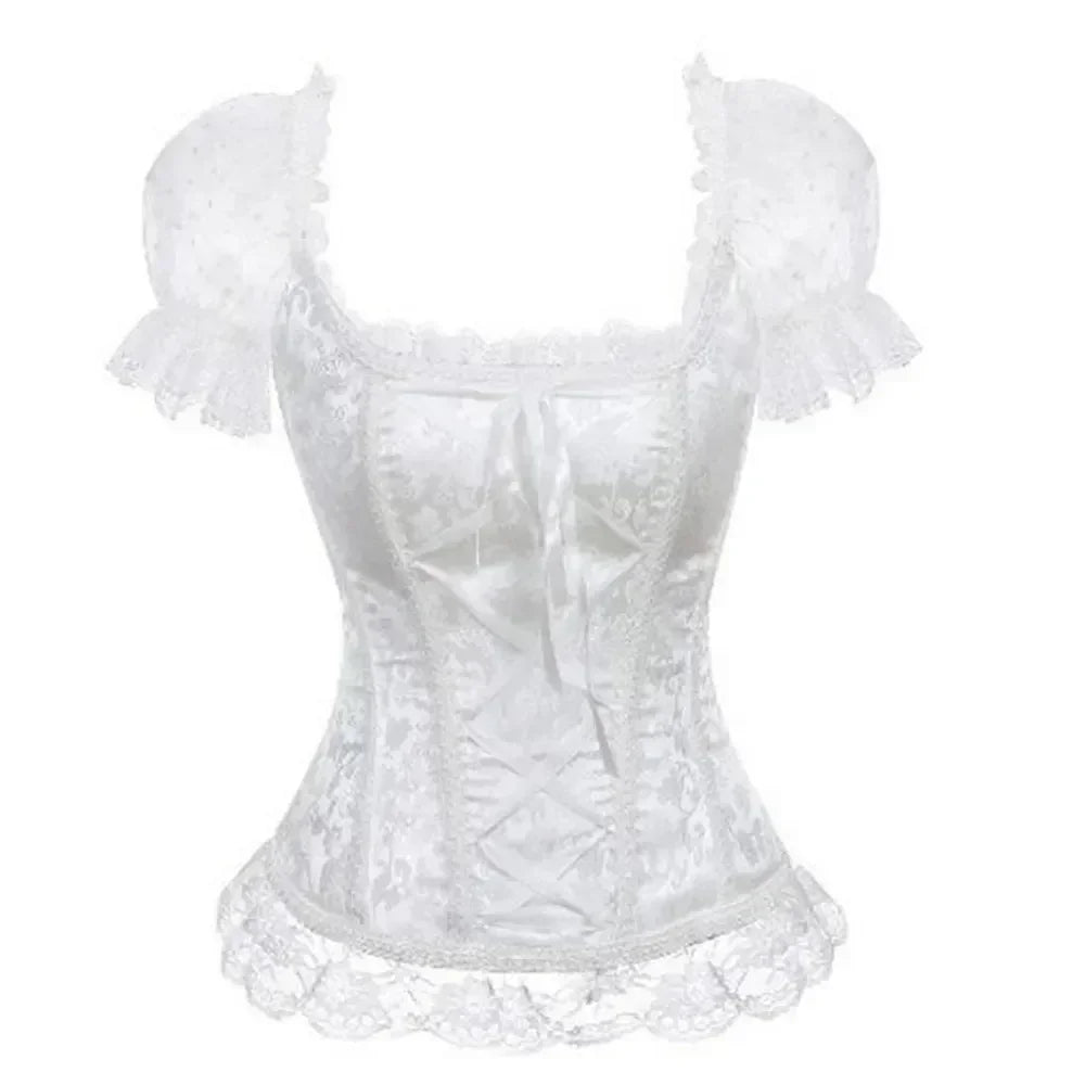 Fashion Princess Style Women Lingerie Bodyshaper Bridal Corset Bustier Tops For Women Short-Sleeve Lace Up Corselet Plus Size