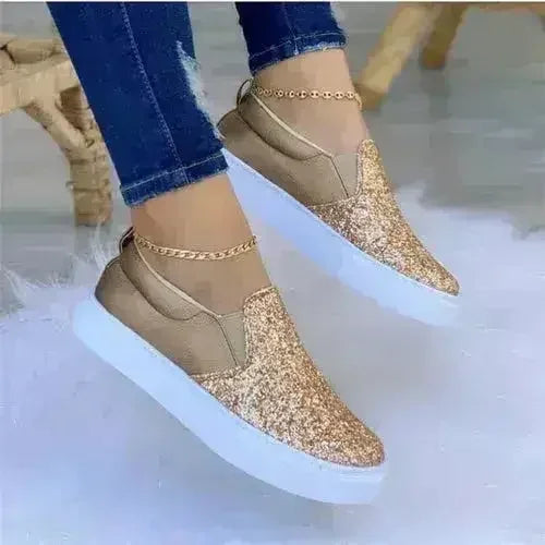Glitter Moccasin Loafers for Women – Rose Gold, Black & Gold Styles