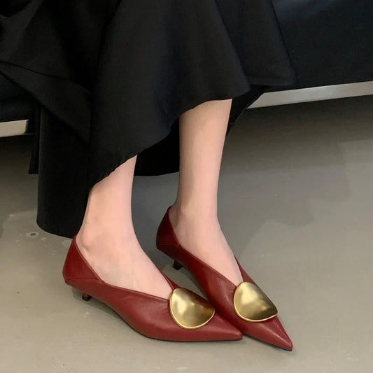 Autumn New Brand Women Pumps Shoes Fashion Gold Metal Shallow Slip on